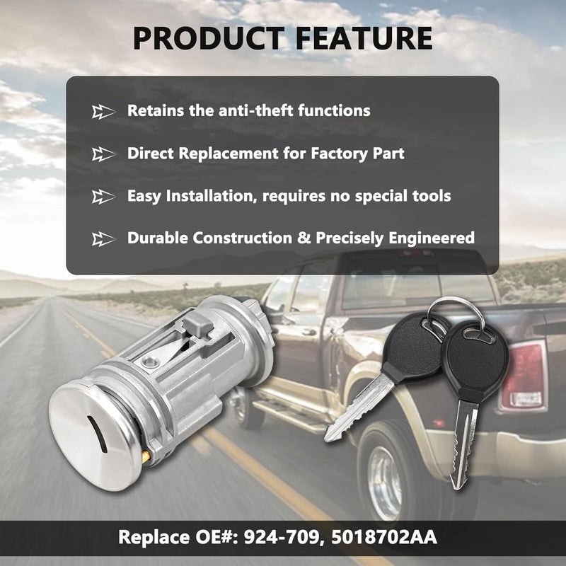 RAMATA Ignition Lock Cylinder Switch & 2 Keys compatible with 2001 2002 2003 2004 2005 2006 2007 2008 2009 2010 Dodge Ram Durango Dakota Chrysler Aspen& Mitsubishi Raider, Replace # 924-709, 5018702AA - Image 3